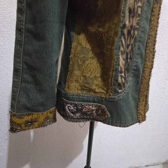 Bohemian Patchwork Jacket With Lace & Leopard Print Size M - Picture 8 of 9